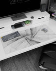 Elegant 36x16 inches Grayscale Harmony desk pad with subtle shadows and flowing lines, creating a minimalist yet dynamic desk aesthetic.