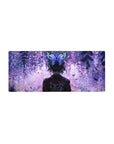 Mouse pad 28x12 inches featuring Shinobu Kocho from Demon Slayer, with violet petals and butterfly hairpin in twilight.