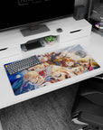 32x16 inches anime mouse pad featuring a white-haired leader reaching out, flanked by a dark mage and twin blades.