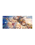 28x12 inches anime mouse pad with heroic party charging forward, capes flying, armor and twin blades.
