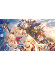 Heroic anime party rushing forward under bright sky on 40x20 inches desk pad.
