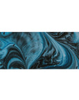 Desk pad featuring playful pixelated dinosaurs and swirling cosmic waves in blue and black, 36x16 inches, perfect for adding personality to your desk.