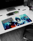 Naruto and Sasuke back to back under moonlit sky, 32x16 inch anime mouse pad, capturing intense emotion and history.