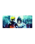 Naruto and Sasuke mouse pad, 28x12 inches, featuring iconic moonlit scene with electric blues and intense emotion.