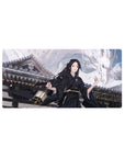 32x16 inches anime girl mouse pad with black kimono, lantern, and white dragon over misty shrine rooftops.