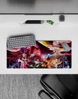 Anime mouse pad 28x12 inches featuring Demon Slayer characters Tanjiro, Nezuko, Zenitsu, and Inosuke battling Daki.