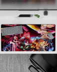 Anime mouse pad 32x16 inches featuring Demon Slayer squad Tanjiro, Nezuko, Zenitsu, Inosuke battling Daki amidst chaos.