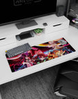 Anime mouse pad 32x12 inches featuring Demon Slayer squad: Tanjiro, Nezuko, Zenitsu, Inosuke battling against Daki.