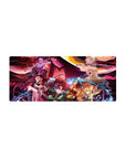 Anime mouse pad 28x12 inches featuring Demon Slayer's Tanjiro, Nezuko, Zenitsu, Inosuke vs. Daki in a chaotic scene.