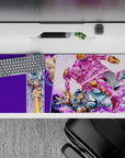 36x16 inches desk pad with Johnny Joestar and Funny Valentine from JoJo's Bizarre Adventure, blending purples and pinks to highlight the intensity of the final battle.