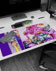 Large 40x20 inches desk pad featuring Johnny Joestar and Funny Valentine from JoJo's Bizarre Adventure, bringing the Steel Ball Run finale to life with intense colors.