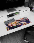 28x12 inches anime girl mouse pad showing Umi Sonoda hugging Eli Ayase as Nico Yazawa reaches out.