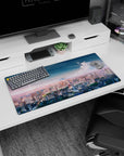 Skyline serenity design on 32x16 deskmat brings Tokyo Twilight Cityscape's mesmerizing aesthetic to life vividly