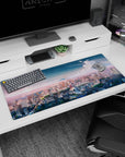 Dreamy artwork on 36x16 deskmat captures the essence of Tokyo’s legendary skyline with cinematic elegance