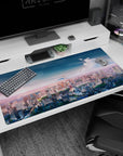Urban-inspired design on 40x20 deskmat perfect for adding calming beauty and skyline sophistication to your setup or decor