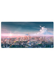 Tokyo Twilight Cityscape Deskmat 32x16 featuring radiant city lights for gaming or workspace energy with serene flair