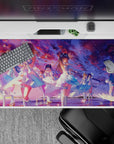 40x20 inches anime desk pad in sunset violet, cotton-candy pink, and ocean blue for a dreamy warm vibe.