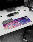 32x12 inches anime girl mouse pad showing elegant girls with roses under a petal-filled sky, concert finale.
