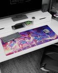 36x16 inches anime girl mouse pad showing elegant girls holding roses under a petal-filled sky at dusk.