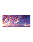 28x12 inches anime girl mouse pad with frilly dresses, ribbons, pearls, roses, and drifting petals sky.