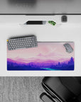 Cosmic 28x12 mouse pad featuring dreamy landscapes in soft pinks and purples for a serene, vibrant workspace setup