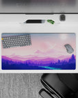 Cosmic 32x16 mouse pad featuring soft pink and purple hues, with beautiful landscapes for a peaceful, smooth surface for work or play