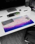 Tranquil 32x16 mouse pad with soft pinks, purples, and cosmic landscapes for a serene and beautiful desk aesthetic