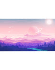 Serene escape 40x20 desk pad with soft pinks, purples, and cosmic landscapes for a tranquil and colorful workspace vibe