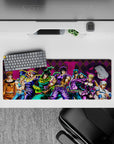 Playful yet bold 32x12 desk mat features JoJo's protagonists with intricate personality-driven details