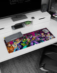 Small but impactful 32x12 desk mat showcases Joestar lineage with vibrant colors and stylish diamond art
