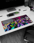 Legacy of JoJo design on 32x16 desk mat brings Joestar heroes to life with striking and colorful art
