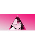 Anime girl desk pad 36x16 inches with neon-pink triangle frame, crisp manga lines, smooth tracking.