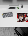 14x10 inches classic anime girl mouse pad in bold red and black, goth-cute vibe with mismatched eyes.