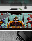 40x20 inches mouse pad with Evangelion Units design, featuring Unit-01, Unit-00, Unit-02, Rei, and Asuka in a dynamic, battle-worn aesthetic for fans.