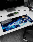 Moonlit artwork on 36x16 mouse pad captures Saber's epic clash with vibrant energy and artistic flair