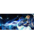 Saber Fate mouse pad 36x16 with moonlit battle theme for immersive anime-inspired decor and setups