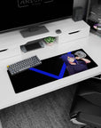 32x12 inches anime girl mouse pad showing a cat-ear girl flashing a peace sign on a dark backdrop.