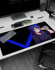 Anime cat-ear girl flashing a peace sign on a 40x20 inches mouse pad, crisp art for gamer desks.