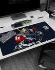 40x20 inches Gundam Barbatos desk pad from Iron-Blooded Orphans, blades drawn amid sparks and motion.