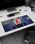 Gundam RX-78 inspired anime mouse pad 32x16 inches showing a bold mecha face guarding your desk.
