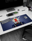 Gundam RX-78 head guarding your desk on a 36x16 inches anime mouse pad, bold close-up view.