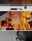Anime desk pad 40x20 inches featuring Naruto, Luffy, Goku, Asta, Deku, and Yuji in vibrant sunset tones, ideal for fans.
