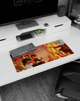 Anime mouse pad 28x12 inches featuring Naruto, Luffy, Goku, Asta, Deku, and Yuji in a vibrant sunset scene.