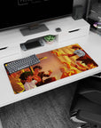 Anime mouse pad 32x16 inches featuring Naruto, Luffy, Goku, Asta, Deku, and Yuji enjoying a warm sunset together.