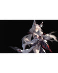 Anime girl desk pad 40x20 inches with silver-haired fox-eared heroine and flowing robes on black.