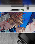 40x20 inches mouse pad with Chainsaw Man design, showcasing Denji’s battle and Makima’s reflection in the bloodstained blade for a vibrant and haunting look.