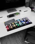 28x12 inches anime girl mouse pad showing five glossy-eyed girls with ribbons and frills in stacked panels.