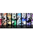 36x16 inches anime girl desk pad with bold vertical poster panels and crisp linework for smooth mouse glide.
