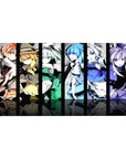 40x20 inches anime girl desk pad with bold vertical poster panels, sharp poses, clean linework, glossy pop.