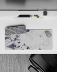 Compact 28x12 desk mat highlights fine lines and neutral tones for immersive focus and tech-inspired style